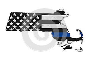 American thin blue line flag on map of Massachusetts