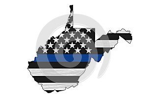 American thin blue line flag on map of West Virginia