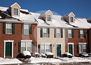 American traditional winter townhomes brick and wo