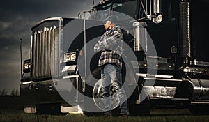 American Transportation Industry Theme with Trucker and His Semi Truck