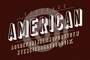 American trendy vintage display font design, alphabet, typeface