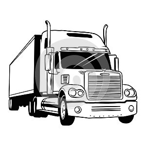 American Truck - black and white vector illustration