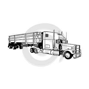 American Truck - black and white vector illustration