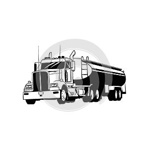 American Truck - black and white vector illustration