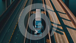 American truck pulling load on ahuge bridge. Generative ai illustration