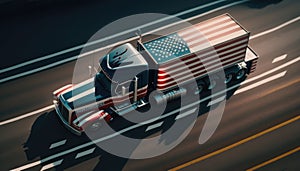 American truck pulling load on a freeway. Generative ai illustration