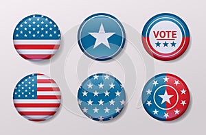 American United States flag in glossy round button of icon USA presidential election concept horizontal