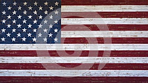 American or United States flag painted on a wooden plank wall