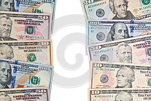 American US dollars banknotes background with copy space