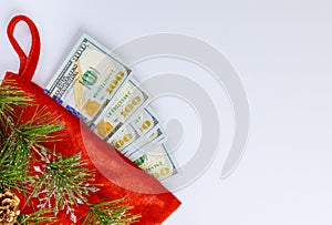 American, US dollars in christmas red socks for gifts