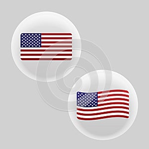 American USA waving flag set inside glossy bubble button effect