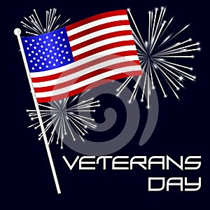 American veterans day celebration with flag and fireworks eps10