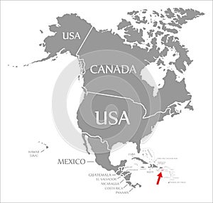 American Virgin Islands red highlighted in map of North America