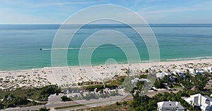 American waterfront houses in rural US suburbs. View from above of large residential homes in island small town Boca