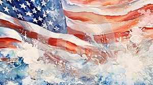 American Wave Flag. The Statue of Liberty. July 4 Concept. Happy 4th of July - Independence Day