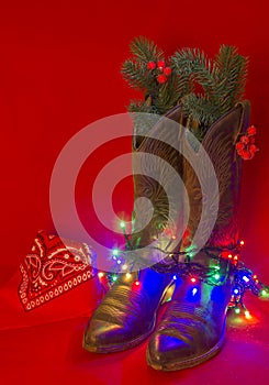 American West traditional boots and cowboy bandanna on christmas