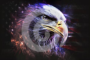 The American white headed eagle, the symbol of America, with the flag. Generative AI