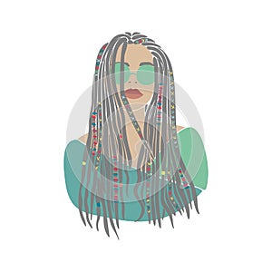 American woman braids set african drawn for design. Young lady portrait. Oriental people. Boho style. Vector drawing