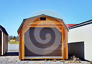 American wooden shed with garage sliding door style