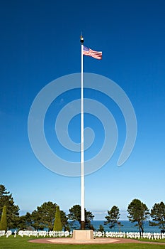 American WWII Cemetery and Flag at Omaha Beach