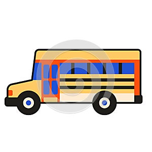 American Yellow School Bus Icon in Flat Design