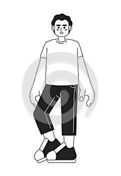 American youngster standing monochromatic flat vector character