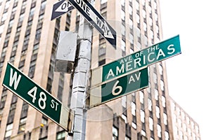 Americas Avenue signs & W 48 st New York