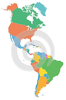 The Americas, political map with single states in different colors photo