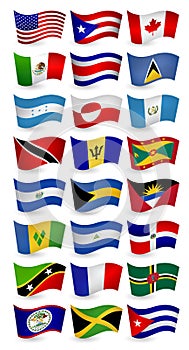 Americas country flying flags set