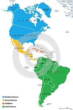 The Americas, geoscheme and political map, subdivisions for statistics photo