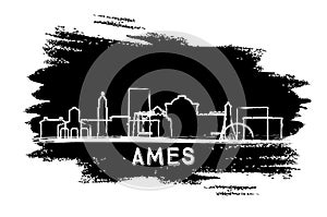 Ames Iowa City Skyline Silhouette. Hand Drawn Sketch. Business Travel and Tourism Concept with Modern Architecture