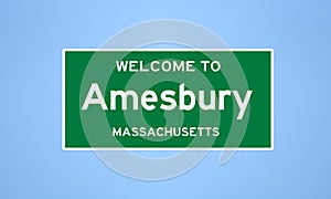 Amesbury, Massachusetts city limit sign. Town sign from the USA. photo