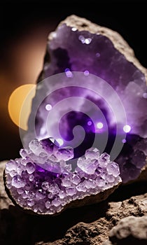 amethyst on the black background. amethyst is a natural mineral.