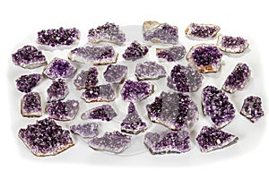 Amethyst Crystal Druse macro mineral on white background