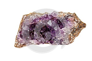 Amethyst Crystal Druse  macro mineral on white background