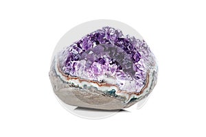 Amethyst Crystal Druse macro mineral on white background