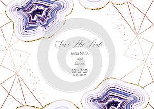 Amethyst crystal geode purple horizontal vector frame.