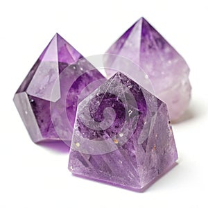 Amethyst crystals isolated on white background photo
