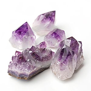 Amethyst crystals isolated on white background photo