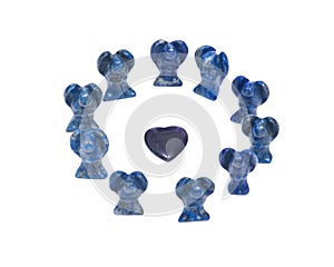 Amethyst heart surrounded by lapis lazuli angels