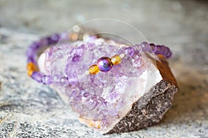 Amethyst and hematite mineral stone bracelet