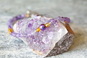 Amethyst and hematite mineral stone bracelet