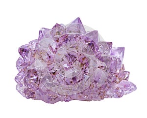 Amethyst rosette, or cluster end, with Goethite inclusions from Brazil isolated on white