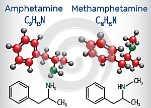 Amfetamine amphetamine, C9H13N and Methamphetamine crystal me photo