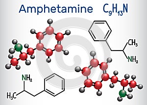 Amfetamine amphetamine, C9H13N molecule, is a potent central n