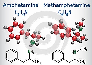 Amfetamine amphetamine, C9H13N and Methamphetamine crystal me