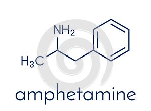 Amfetamine amphetamine, speed stimulant drug molecule. Skeletal formula.