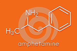 Amfetamine amphetamine, speed stimulant drug molecule. Skeletal formula.