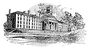 Amherst College Chapel and Dormitories vintage illustration