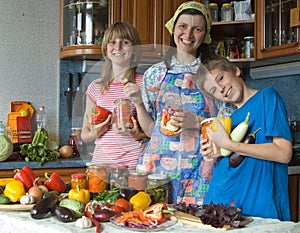 Amicable family on kitchen.